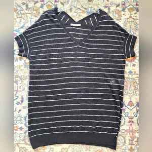 AllSanits, Black Striped, Simi-Sheer, Cap Sleeves Top sz Medium